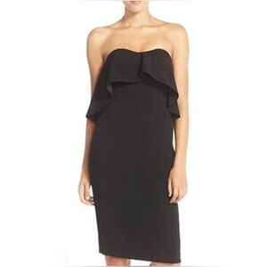 NWT Chelsea28 Ruffle Strapless Crepe Sheath Black Dress with Pockets 0